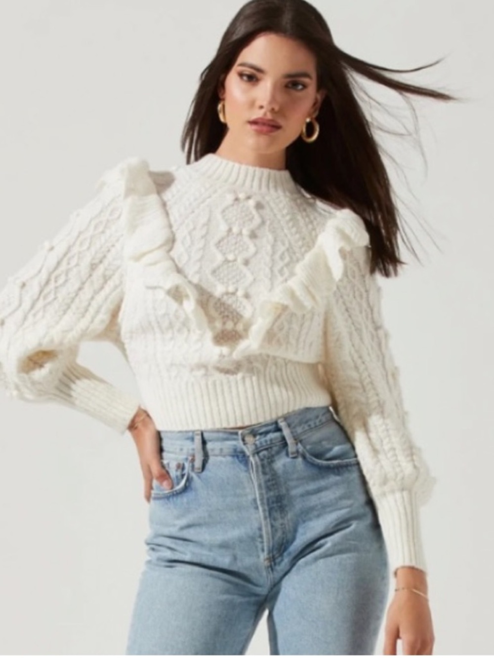 ASTR The Label Judy Frill Wool Alpaca Blend Cable Knit Sweater Ivory medium